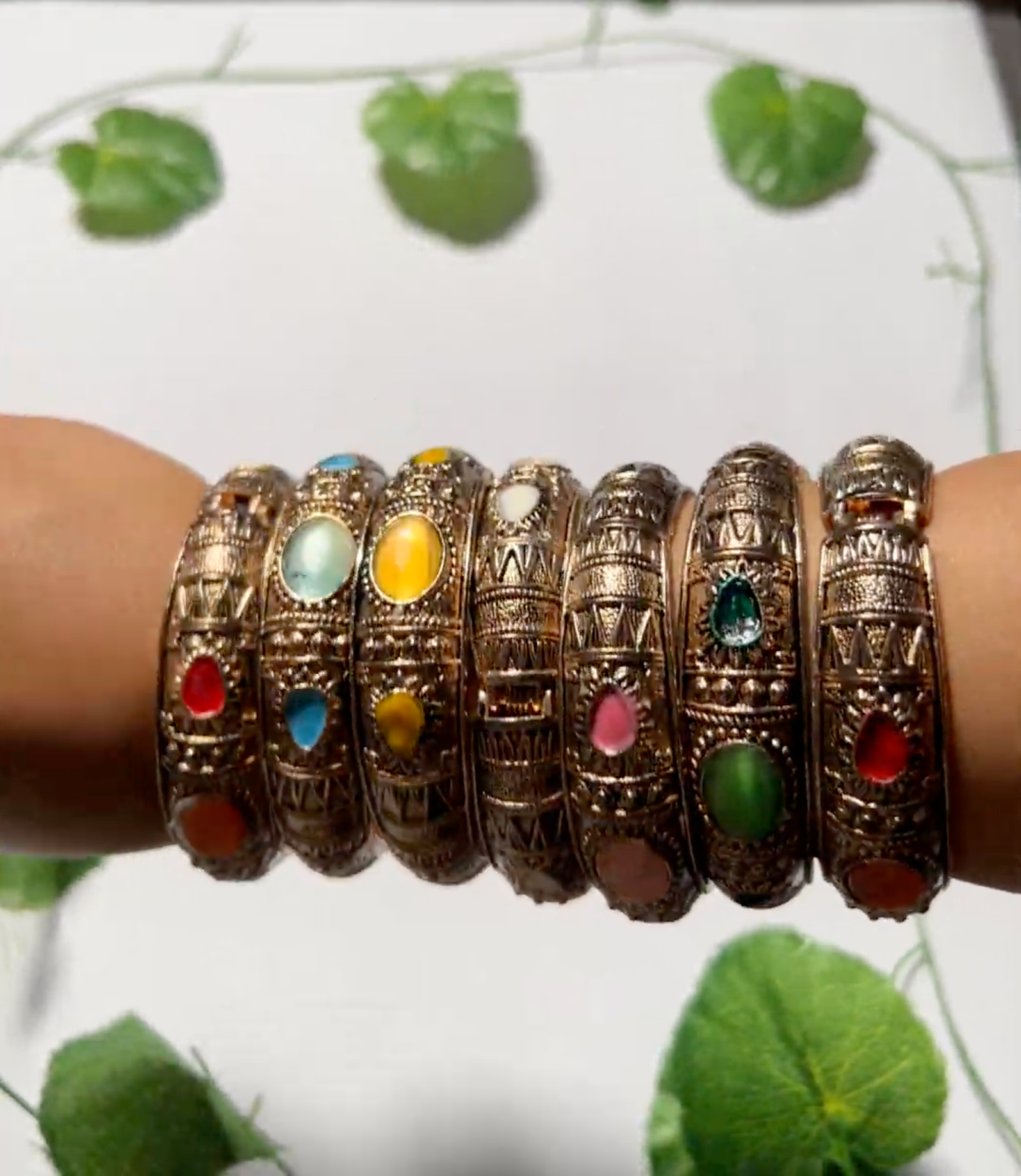 Boho Color Gem Bangles | Gold Plated