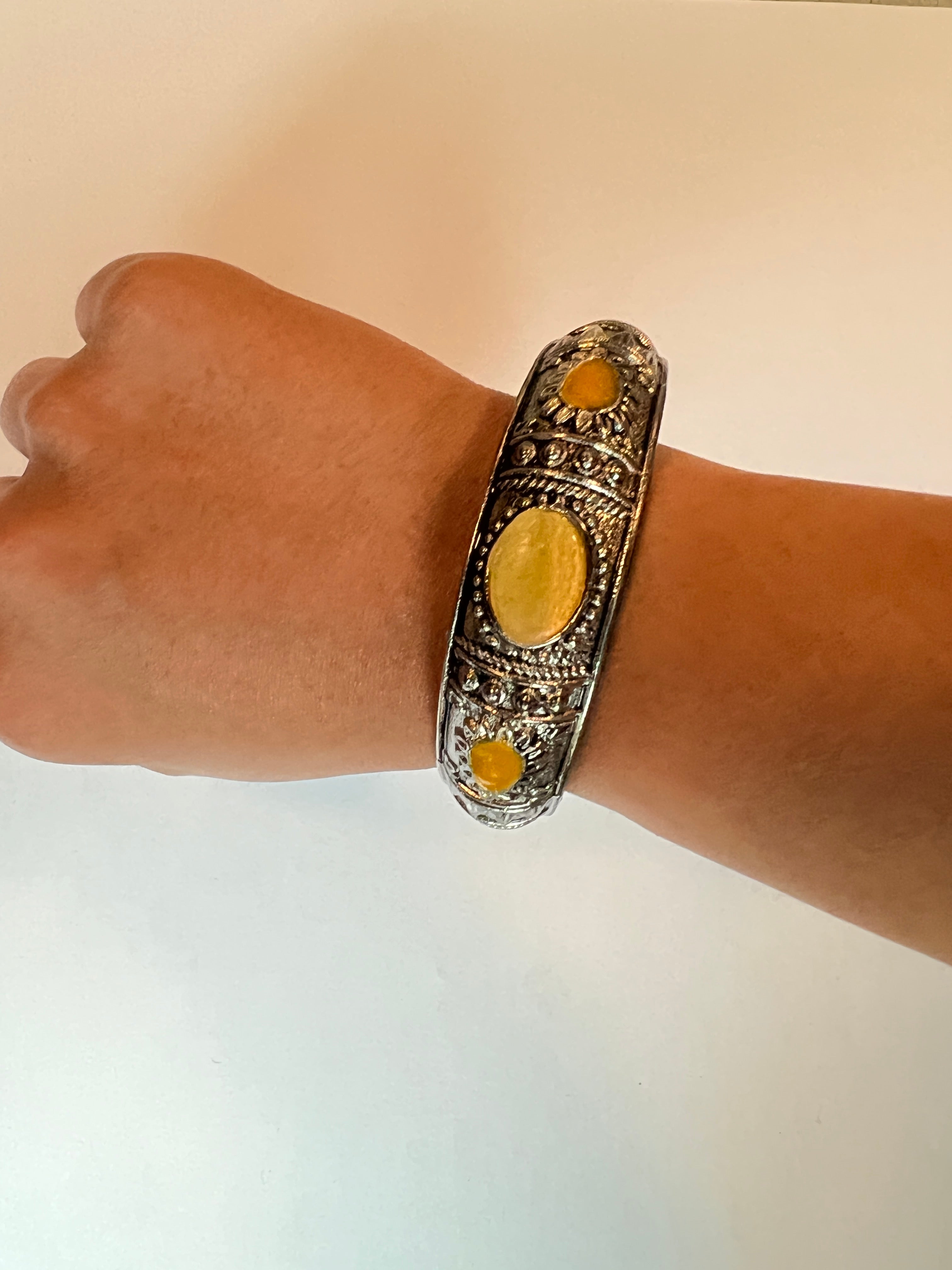 Boho Color Gem Bangles | Silver Plated
