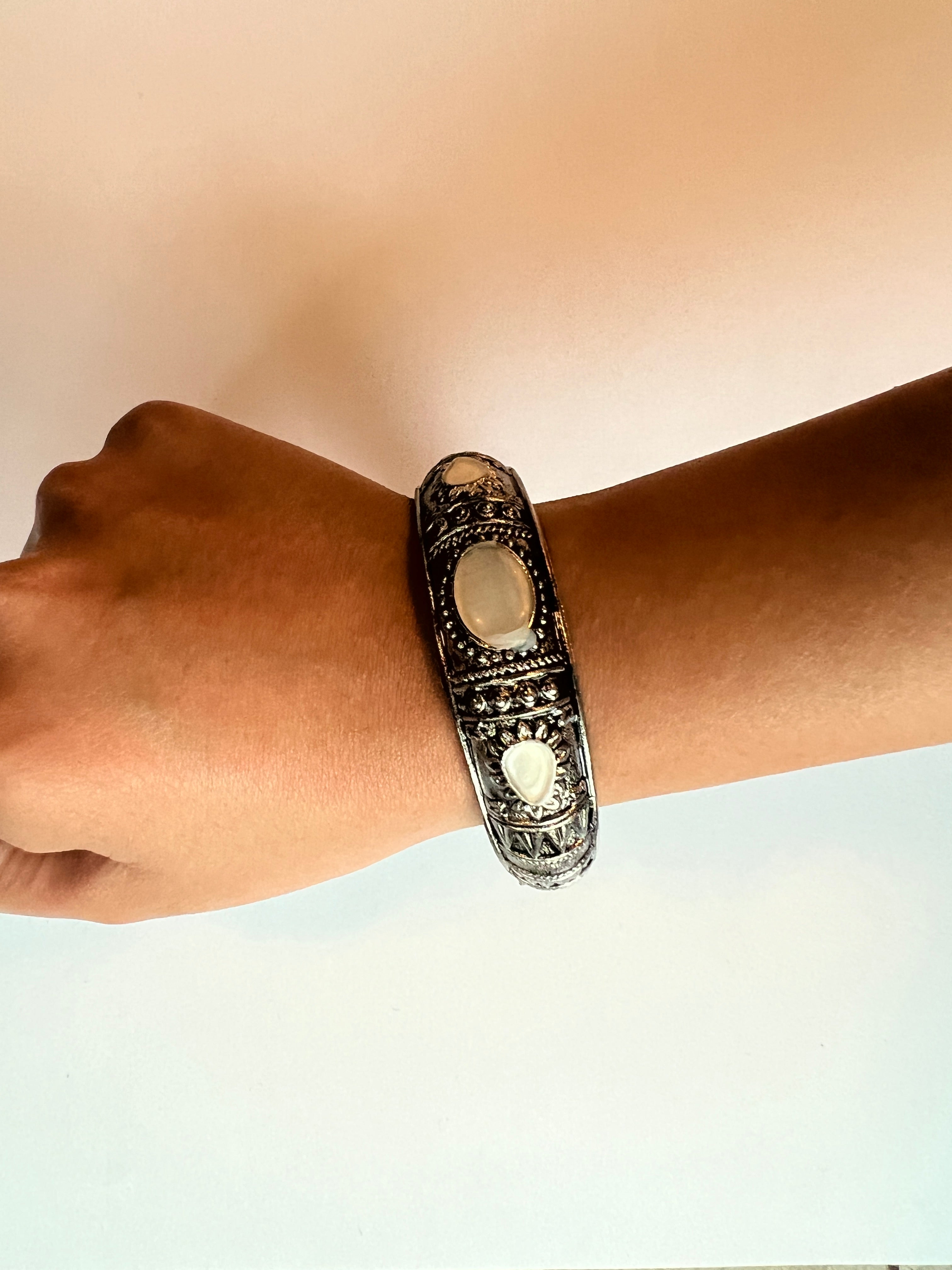 Boho Color Gem Bangles | Silver Plated