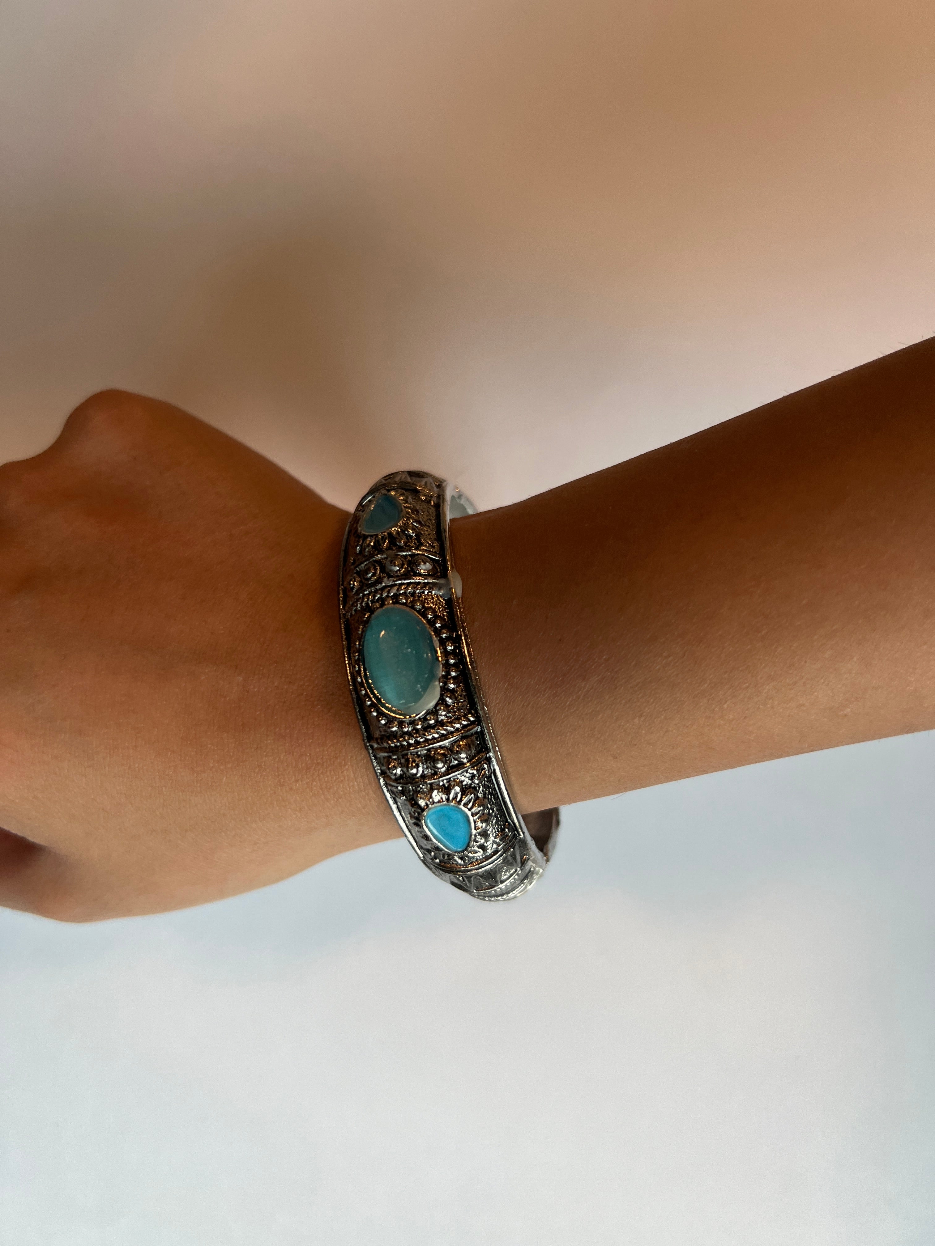 Boho Color Gem Bangles | Silver Plated