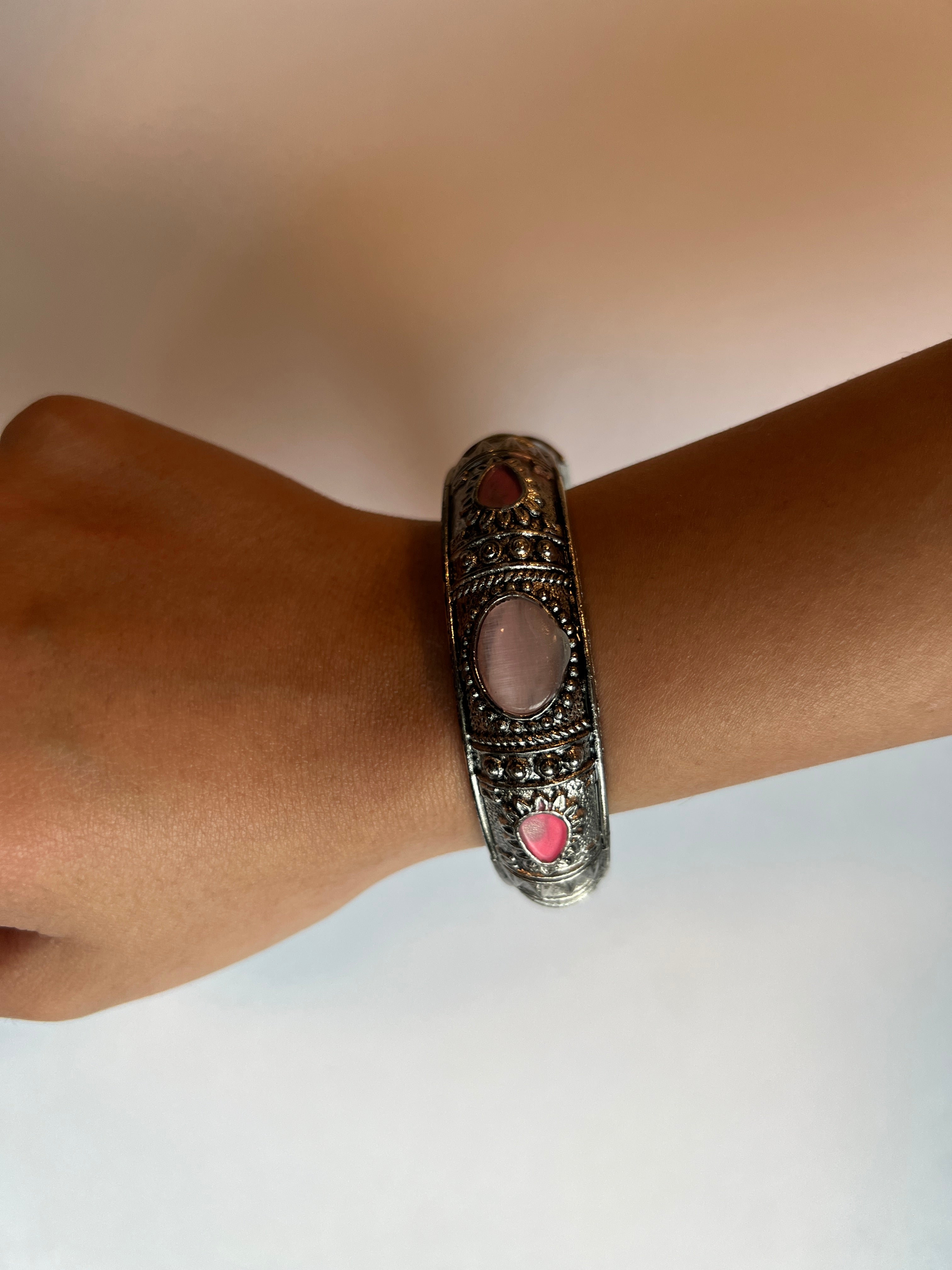 Boho Color Gem Bangles | Silver Plated
