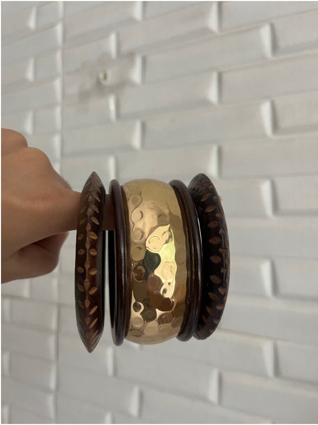 Hammered Brass & Carved Wood