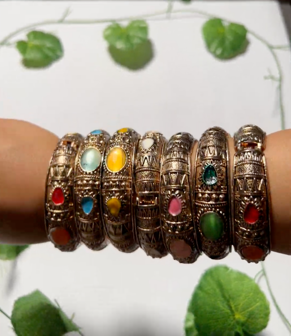 Boho Color Gem Bangles | Gold Plated